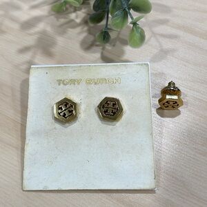 Tory Burch Hex-Logo Stud Earrings